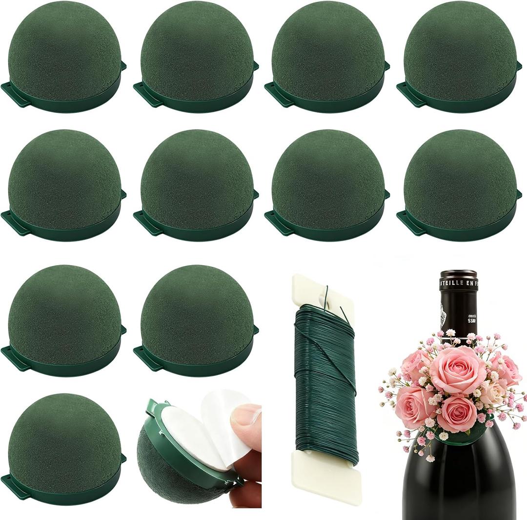 12 Pack Floral Foam Round, Green Mini Flower Holder Supplies Florist Form Blocks for Wine Bottle Decor, Wedding Birthday Centerpiece Decorations, Mother's Day Gifts
