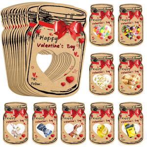 GoClimber Valentines Day Cards for Kids School, 50 Pack Happy Valentines Day Cards for Classroom, Funny Mason Jar Valentine Exchange Cards for Kids Boys Girls Party Favors (Candy Not Included)