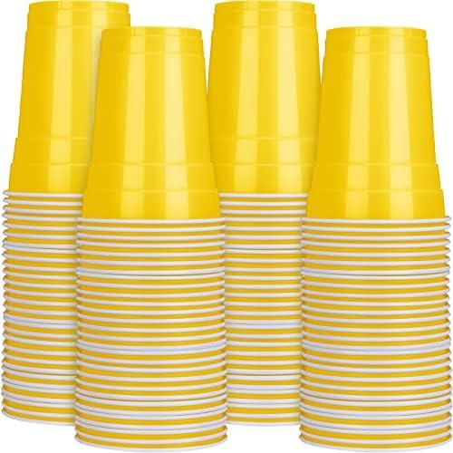 Hoolerry 200 Pack Plastic Cups Bulk 16 oz Party Disposable Wedding Cups Stackable Plastic Tumblers Beverage Drinking Cups for Birthday Party Picnics Camping Supplies(Yellow)