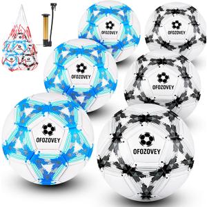 Soccer Ball Size 5 Six Pack,Classic Indoor Outdoor Soccer with 1 Pump 2 Net Bag and 2 Needle,Long-Lasting for Training, Games, Outdoor & Indoor Play,Ideal Gift for Boys Girls Youth Adult