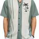 Men's Bowling Shirt Short Sleeve Hawaiian Shirt Button Down Coconut Printed Summer Beach Casual Shirts (Orange, L)