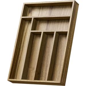 Acacia Wood Silverware Drawer Organizer, Kitchen Utensil Cutlery Drawer Organizer with Dividers, Flatware Organizer, Silverware Tray Holder for Spoons, Forks, 11.8''x16.5'' (6 Slots)