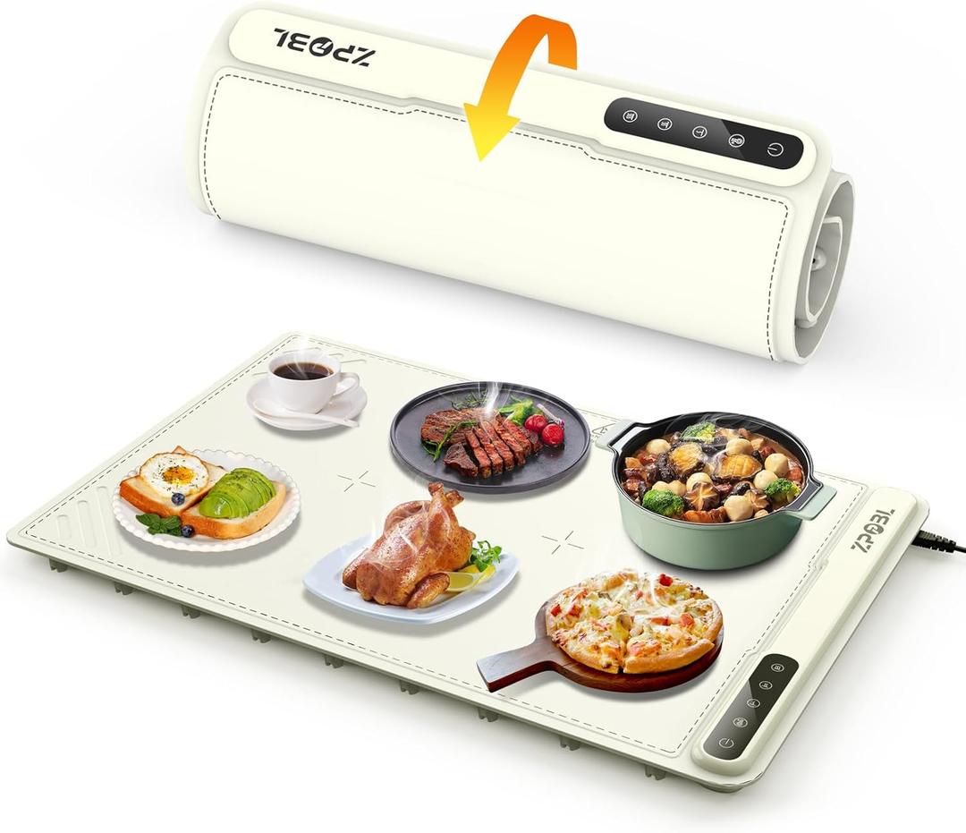 Warming Mat for Food -Electric Food Warming Tray (24"x16"), Rapid Full-Surface Heating, Portable & Rollable Versatile Food Warmer for Countertop, Perfect for Gatherings, Parties &Everyday Use (Cream White)