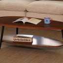 Shrine Oval Coffee Table, Mid-Century Modern Coffee Table, Brown Walnut Wood Table for Living Room, D47''x W23.6''x H15'', Sleek Conical Metal Legs with Black Finish