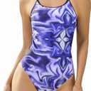 Womens Athletic One Piece Swimsuit Sports Training Bathing Suit Racerback Slimming Swimwear (Purple, S)