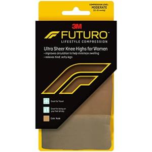 FUTURO Ultra Sheer Knee Highs for Women, Nude, 71060EN, Medium, Moderate (15-20 mm/Hg) 2 Pcs