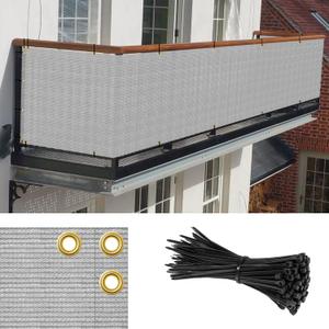 3'x12' Gray Balcony Privacy Screen Fence Outdoor Patio Mesh Shade Net Cover, UV Protection Shade Cloth Temporary Fencing for Apartment Railing Porch Deck