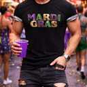 Mardi Shirt for Men Glitter Mask Graphic Festival T Shirt Tuesday Carnival New Orleans Party Tee Tops(P1,M)