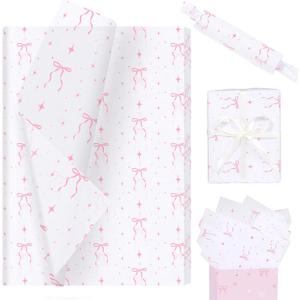 Pineraap 100 Sheets Pink Bow Tissue Paper, Cute Bowknot Printed Gift Wrap Decorative Tissue Paper for Coquette Party Birthday Bachelorette Wedding Bridal Shower DIY Crafts, 14 x 20 Inch