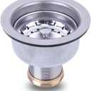 3-1/2 Deep Cup Kitchen Sink Drain Assembly, 304 Stainless Steel Construction With Fixed Post Basket and Long Extended Shank/CAS Approved