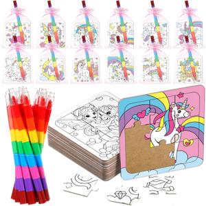 12 Sets Unicorn Puzzles Rainbow Color Your Own Puzzles DIY Jigsaw Crafts with 12 Stackable Crayons and 12 Bags for Pastel Macarons Theme Gifts Birthday Party Supplies(12, Unicorn)