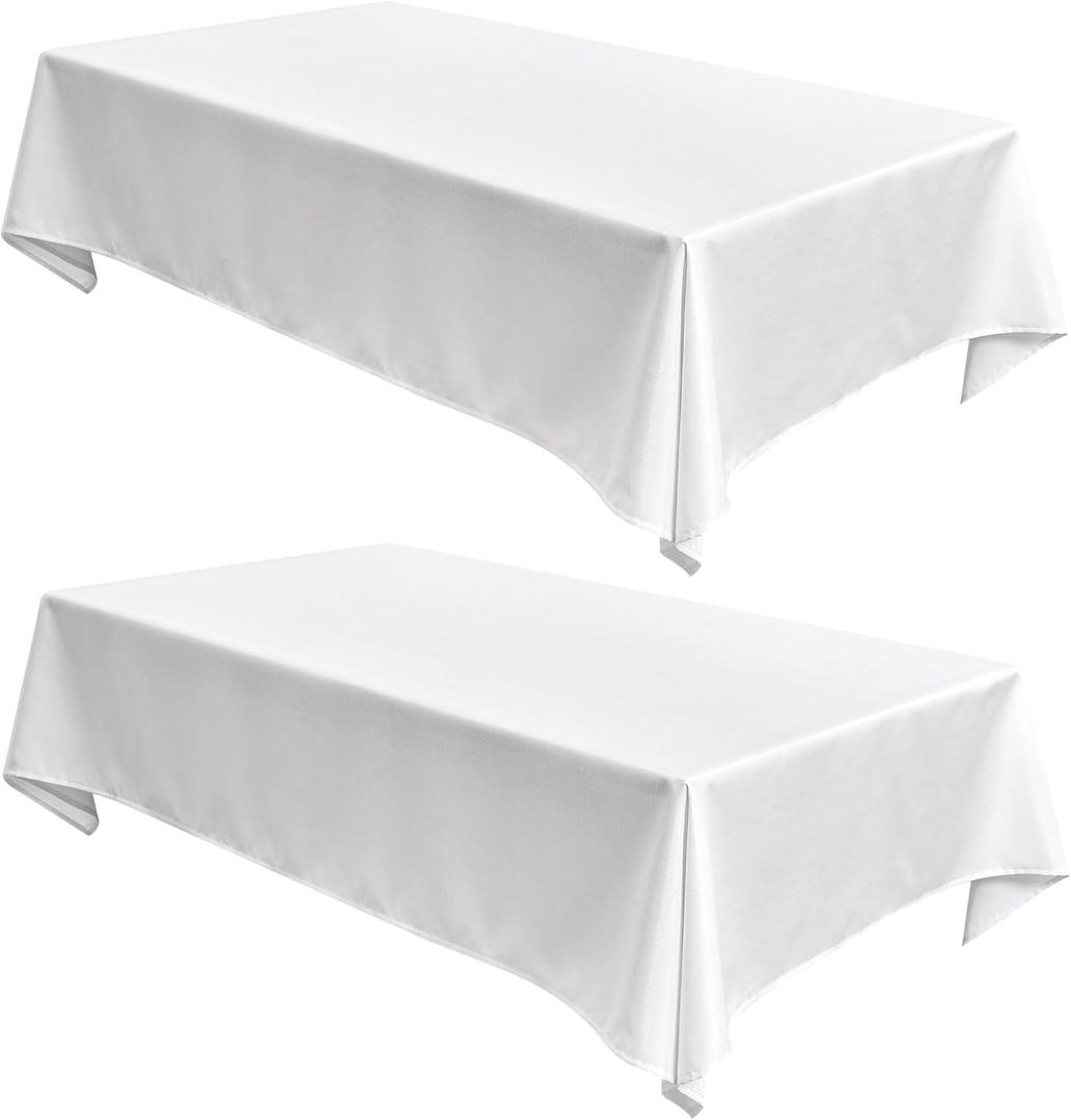 Fitable Faux Linen White Tablecloths 60 x 84 Inch - 2 Pack Textured Table Clothes for Rectangle Tables, Wrinkle-Proof Faux Burlap Table Covers for Dining, Farmhouse, Outdoor Picnic, Camping