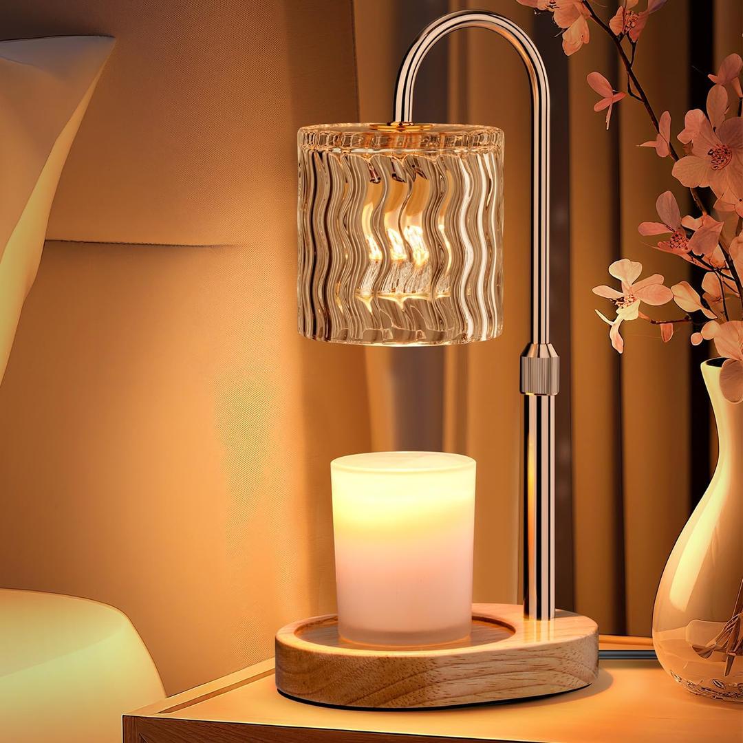 Candle Warmer Lamp Electric Timer: Dimmable Candles Warming Lamps - Height Adjustable Burner Jar - No Flame Scented Melts Wax - All Candle Jars Home Decor Table Light (Ambergold)
