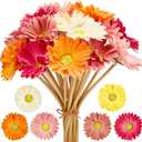 WILLBOND 12 Pcs Artificial Gerbera Daisies Flowers 15 in Pink and Orange Fake Daisy Bouquet with Flexible Stems Boho Faux Wildflower for Wedding Bridal Groovy Party Home Kitchen Decor, 6 Colors