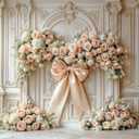 10x8ft Bow Birthday Decorations Backdrop Flower Floral Bow Luxurious European Classical Style Decor Romantic Wedding Party for Girls Woman Birthday Bridal Photo Banner Booth (Beige)