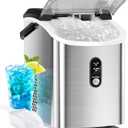Antarctic Star Nugget Countertop Ice Maker with Soft Chewable Ice, 34Lbs/24H, Pebble Portable Ice Machine with Ice Scoop, Self-Cleaning, One Button Operation, for Kitchen,Office Stainless Steel Silver