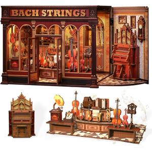 CUTEBEE Book Nook Kit - DIY Miniature House Dollhouse Kit for Adults and Teens, Booknook Tiny Japanese House Bookshelf Decor 3D Wooden Puzzle, Gifts for Family, Friends (Bach Strings)