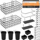 INCLY 30PCS Peg Board Organizer Accessories Kit, Pegboard Hooks Assortment with Bins, Cups, Wire Baskets and Paper Towel Holder for 1/8 and 1/4 Pegboard Garage Workbench Craft Room Organizing Tools (Black)