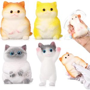 4 Pcs Fat Taba Cat Pinch Kit Cute Soft Fidget Squeeze Stress Relief Kawaii Funny Taba Kitten Ideal Memorial Gift for Cat Lovers Adult Fun
