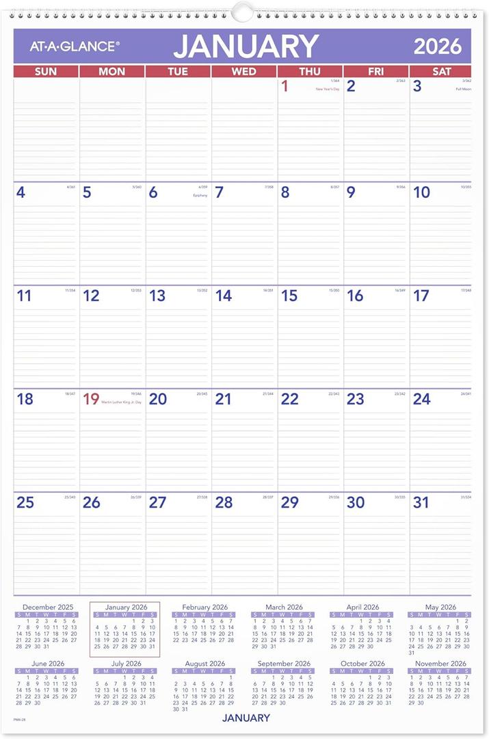 AT-A-GLANCE 2026 Wall Calendar, 20" x 30", Extra Large (PM42826)