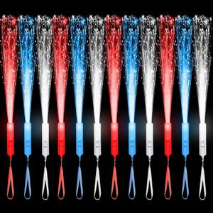 18 PCS LED Fiber Optic Wands Glow Sticks, Light Up Wands, Fiber Optic Lights Rod , Flashing Wands with 3 Light Modes for Wedding ,Halloween,Christmas, Neon Party Favors Supplies (Red Blue White)