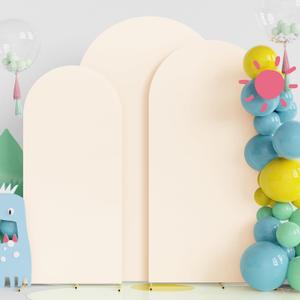 Fomcet Wedding Arch Cover 7.2FT, 6.6FT, 6FT Beige Spandex Fitted Fabric Arch Backdrop Cover Set of 3 Round Top Chiara Backdrop Stand Covers for Wedding Ceremony Birthday Party Baby Shower Decor
