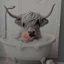ZHIYYHAO Black and White Wall Art Highland Cow in Bathtub Canvas Wall Art Framed Funny Cow with Roses Graffiti Highland Cow Paintings Canvas Prints for Hallway Decor Bedroom Living Room Nursery Home Decor （A-8，24.00L" X 16.00W''）