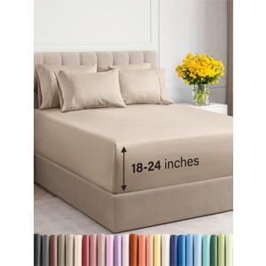 Extra Deep King Sheet Set - 6 Piece Breathable & Cooling Sheets - Hotel Luxury Bedding Set w/18-24 Inch Extra Deep Pockets - Easy & Secure Fit - Super Soft, Wrinkle Free and Comfy - Wheat, King Size