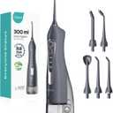COSLUS Water Dental Flosser Teeth Pick: Portable Cordless Oral Irrigator 300ML Rechargeable Travel Irrigation Cleaner IPX7 Waterproof Electric Flossing Machine for Teeth Cleaning C20(F5020E) Grey