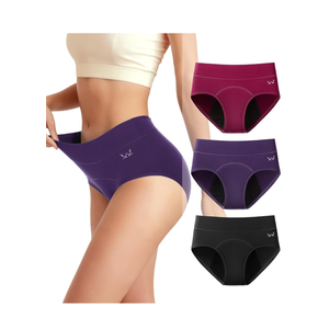 Women's Period Underwear Heavy Flow, High Absorbency Cotton Panties LeakProof Postpartum Menstrual Briefs Women Teens 3 Pcs, Large