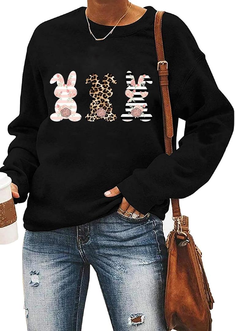 Ykomow Happy Easter Sweatshirt Women Long Sleeve Cute Bunny Rabbit Graphic Tees Pullover (Small)
