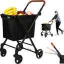 Foldable Cart 55 Liters Utility Cart Shopping Trolleys Height Adjustable Slider for Office Shopping Groceries Laundry