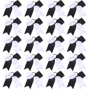 Hipcheer 20pcs 8" Large Black and White Cheer Bows for Girls, Hand-made Grosgrain Ribbon Hair Accessories for Teen Girls Softball Cheerleader Sports (Black/White (Pack of 20))