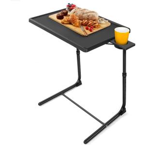 LORYERGO TV Tray - TV Table for Eating, Folding Table Trays with 6 Height & 3 Tilt Angle, TV Tray Table with Removable Cup Holder, Dinner Tray for Eating or Working on Couch, Bed & Office