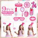 4.5FT Life Size Doll Photo Booth with 9Pcs Photo Props, Pink Princess Birthday Party Decorations for Girls, Doll Theme Photobooth Backdrop & Lets Go Party Supplies for Photoshoot