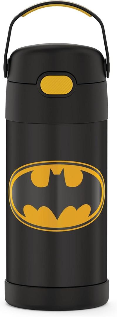 THERMOS FUNTAINER Water Bottle with Straw - 12 Ounce - Kids Stainless Steel Vacuum Insulated Water Bottle with Lid, Batman