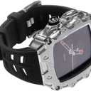 AEMALL 44mm Metal Case Rubber Strap for Apple Watch Series 7 45mm Luxury Mod Modification Kit with Glass Screen Cover for iWatch SE 654 (Color : Silver Black-Silver, Size : 44mm)