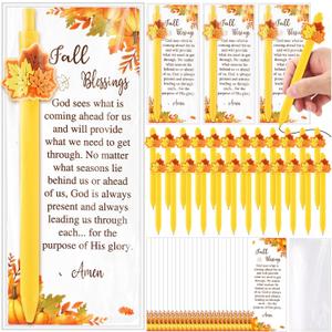 Honoson 24 Set Maple Leaf Pens Thanksgiving Gifts Bulk Fall Ballpoint Thanksgiving Greeting Cards Thankful Maple Shape Ballpoint Autumn Themed Card for Sunday Coworker Employee Favor