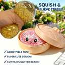 Glitter Dumpling Squishies Toy with Box, Colorful Glitter Dumplings Stress Balls Fidget Sensory Soft Squeeze Slow Rising Decompression Dough Toy. (Gold Glitter)
