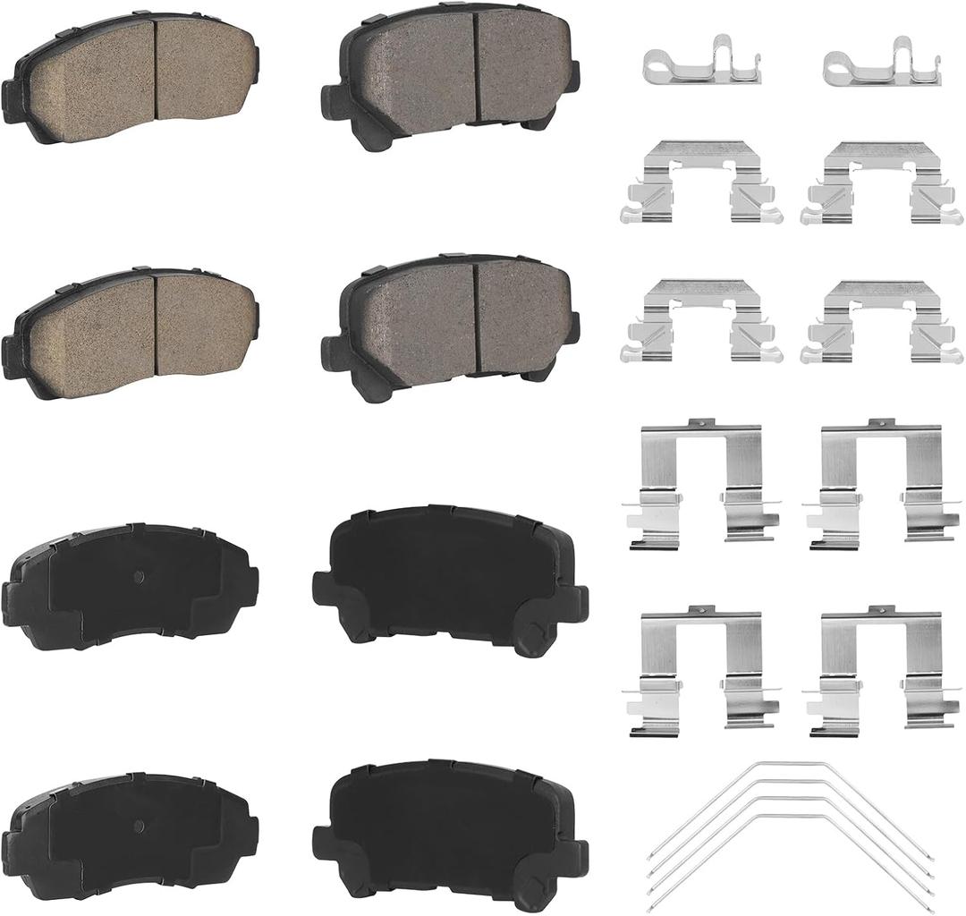 Front Rear Ceramic Disc Brake Pads Set for Honda Odyssey 2011 2012 2013 2014 2015 2016 2017 8PCS (With Hardware)