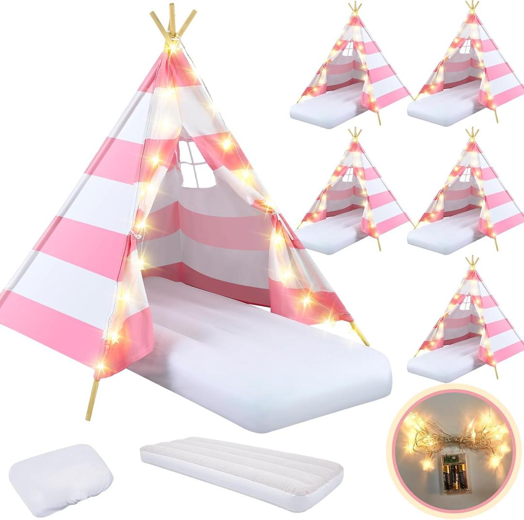 Lemosae 6 Pack Kids Teepee Tent, Pink, White