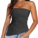 PRETTYGARDEN Tube Tops for Women Trendy Summer 2026 Spring Fashion Going Out Y2K Clothes Asymmetrical Ruched Strapless Shirts, S