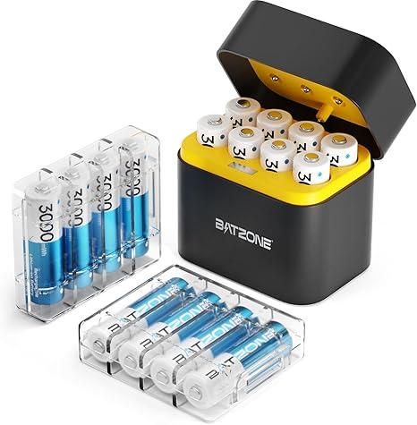 Rechargeable aa Batteries Lithium 16 Pack with Fast Charger,1.5V 3000mWh High Capacity aa Lithium Batteries,Constant Output Li-ion Double a Batteries Cycle Times up to 1600x, 2 Set of 4