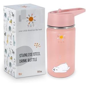 B&B Kids Stainless Steel Water Bottle with Straw Kids Insulated Water for School, Trip & Travel,Water Bottles for Boys Girls Reusable Double Wall Vacuum Leak Proof BPA Free