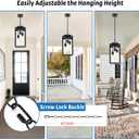 MELUCEE 16'' Outdoor Pendant Lantern 3-Light, Matte Black Exterior Hanging Light Fixture IP44 Waterproof Outdoor Lantern Ceiling Mount with Clear Glass for Front Door Balcony Porch Adjustable Height