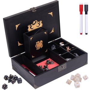 Dice Box with Dice Tower and Rolling Tray, 4 in 1 Dice Holder Storage Case for Tabletop RPG Games, Dice & Miniatures Organizer Gift for D&D, Pathfinder, MTG