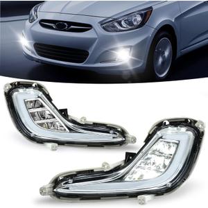 LED Fog Lights with Day Running Light for 2012-2017 Hyundai Accent, White DRL light,Amber Turn Signal,Front Bumper Fog Lamps Replacement with Wiring Harness (LED)
