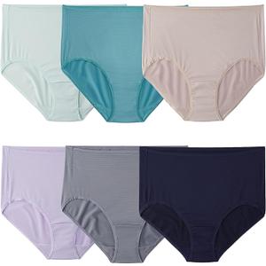 Fruit of the Loom Women's Breathable Underwear (Regular & Plus, Plus Size Brief-Cooling Stripes-6 Pack Assorted Colors, 13