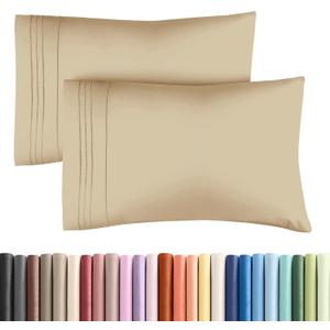 King Pillow Cases Set of 2 - Ultra Soft Hotel Quality Pillowcase Covers - Comfy, Cozy & Wrinkle Free - Shrinkage, Stain and Fade Resistant - Machine Washable Pillow Protectors - 2 Piece Set - Beige