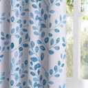 MYSKY HOME Leaf Curtains Living Room 95 inch Long for Patio Dining Room Thermal Insulated Darkening Soft Curtains Home Decor Pattern Grommet Drapes, 52 Wide x 95 Long, Blue, 2 Panels